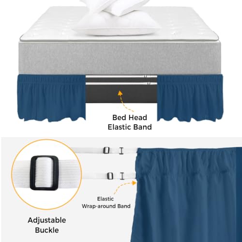 King Size Midnight Blue Bed Skirt 16 Inch Drop Elastic Wrap Around Dust Ruffle
