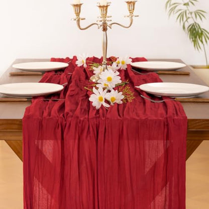 Red Cheesecloth Table Runner for Fall Boho Wedding Birthday Party Home Decor - 10ft x 6pcs