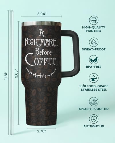 Skeleton 40oz Insulated Stainless Steel Tumbler with Lid - Nightmare Before Coffee Gift