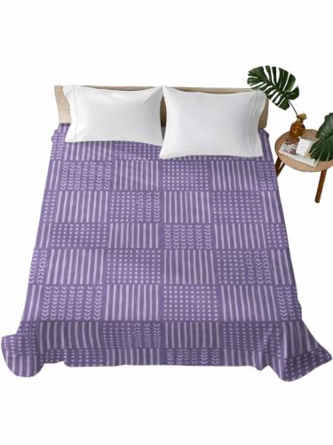 Purple King Flat Sheet Microfiber Bedding - Modern Geometric Checkered Lines