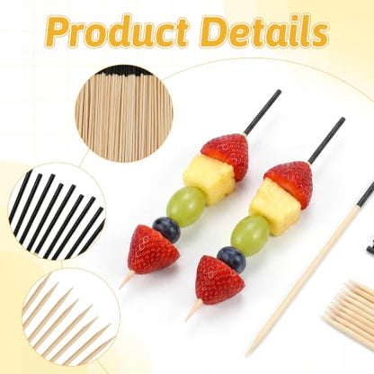 200 Pcs Bamboo Cocktail Picks - Long 4.7 Inch Food Skewers for Appetizers & Decor