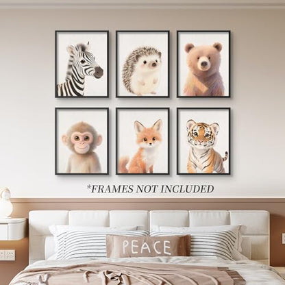 VOLIX Set of 6 Wall Art Unframed Jungle Animal Wall Hanging Decor for Kids Room, Nursery, Safari Themed Birthday Party, 8" x 10"