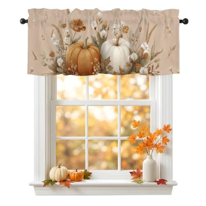Pumpkin Leaves Fall Valance for Windows - Seasonal Short Curtain for Kitchen & Bathroom