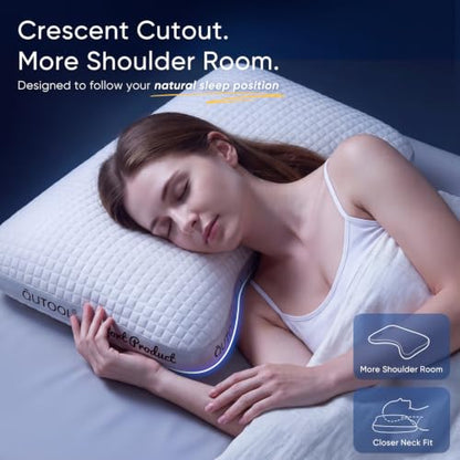 QUTOOL Cooling Crescent Side Sleeper Pillow - White, Standard Size, Adjustable Loft