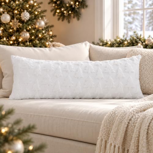 Christmas Tree Lumbar Pillow Cover 14x36 White Decorative Throw Pillow