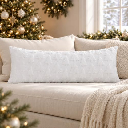 Christmas Tree Lumbar Pillow Cover 14x36 White Decorative Throw Pillow