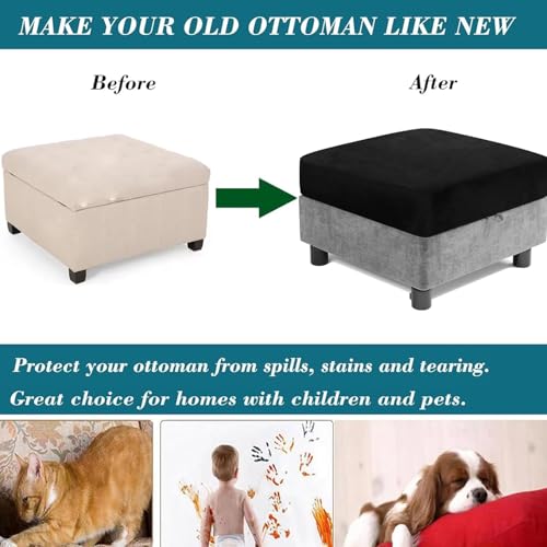 White Velvet Square Ottoman Slipcover 22x22 inch - Non-Slip & Stretchable