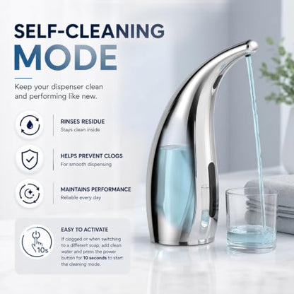 Automatic Liquid Soap Dispenser Touchless 4-Level 10oz - Silver, Battery Operated
