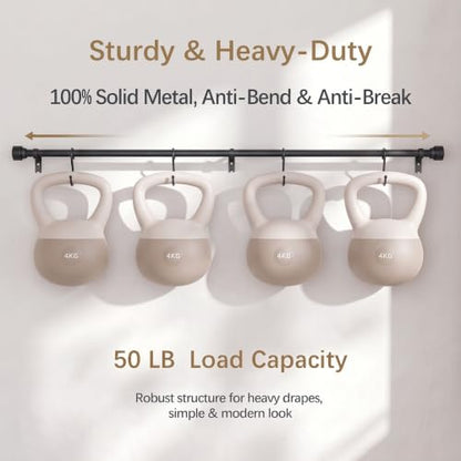 Black Adjustable Curtain Rods for Windows 32-144 Inches Heavy Duty 1-Inch Diameter