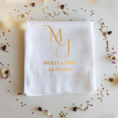 Personalized Wedding Cocktail Napkins - Style 3, Floral Wreath Design, 50 Pack