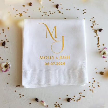 Personalized Wedding Cocktail Napkins - Style 3, Floral Wreath Design, 50 Pack