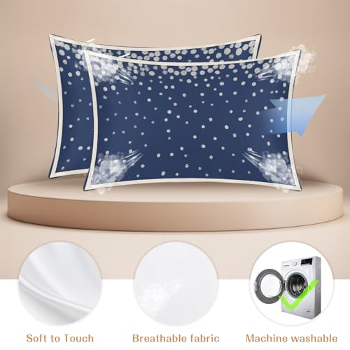 Navy Blue Satin Pillowcases Queen Size 2 Pack with Zipper - Watercolor Polka Dots, 20x30 Inches, Sleep & Hair Care