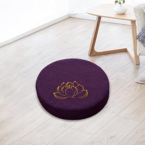 Meditation Cushion Floor Pillow with Removable Linen Cover - Dark Violet 6cm