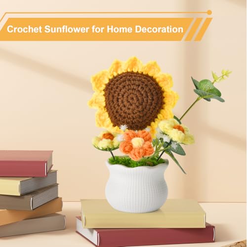Crochet Sunflower Flower Bouquet for Home Decor & Gift - Sunflower+White