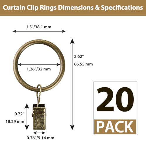 Antique Bronze Curtain Rod Set 16-30 Inches with No-Drill Adhesive Brackets and Rings