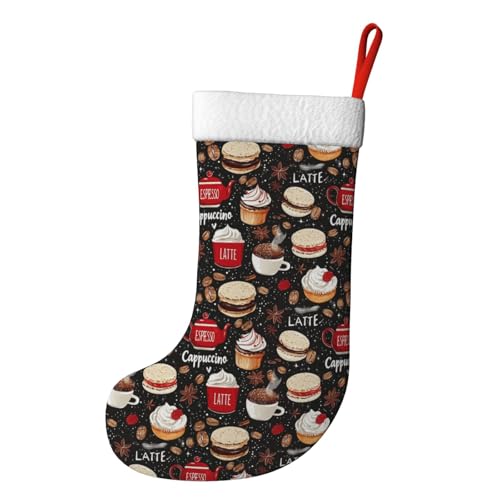 Christmas Stockings with Plush Cuff - Coffee Lovers Holiday Decor, 18 Inches - Festive Gift