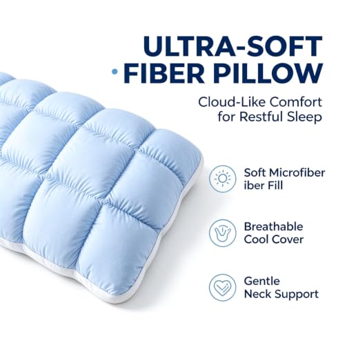 Cooling Pillow with Ice Silk Cover - Baby Blue, Cloud Puff Support