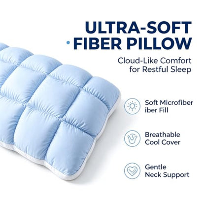 Cooling Pillow with Ice Silk Cover - Baby Blue, Cloud Puff Support