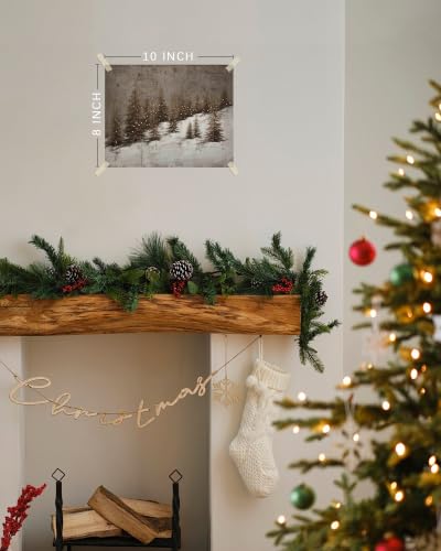 Vintage Christmas Tree Wall Art Canvas Print - Farmhouse Forest Scene, 10x8 Inch, Unframed - Christmas Pine Forest Variation