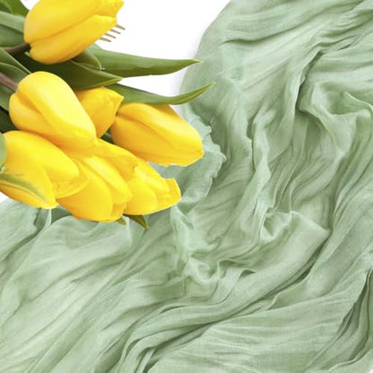 Sage Green Cheesecloth Table Runners 12 Pack 35 x 120 Inch - Rustic Wedding Decor