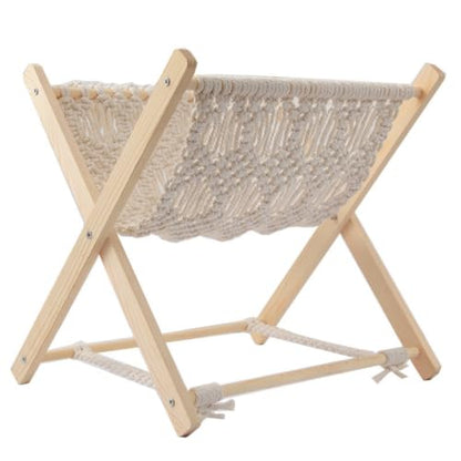 Wood Frame Magazine Rack with Cotton Rope Strap - Space Saving Folding Book Holder