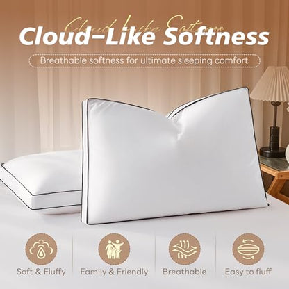 King Size Goose Feather Down Pillows Set of 2 - Hotel Collection, White 20x36