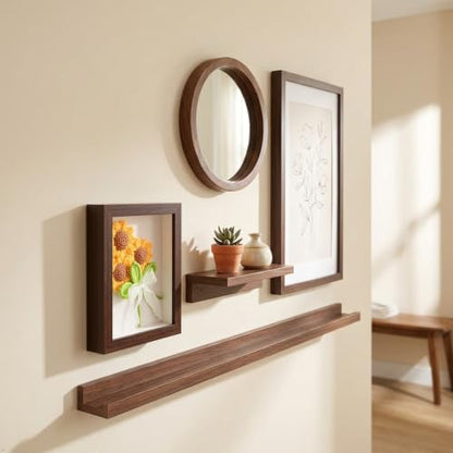 Walnut Crochet Sunflower Shadow Box Frame - Farmhouse Decor, 6x8