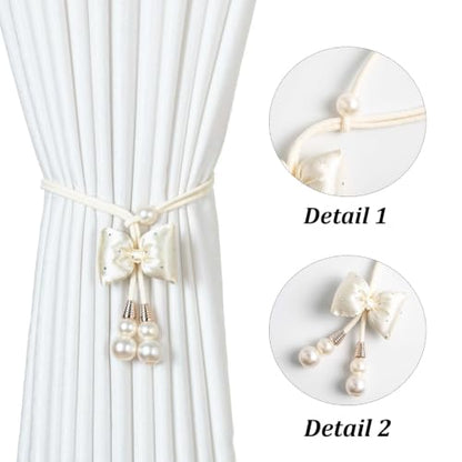 Blue Pearl Bow Curtain Tiebacks 2 Pack No-Drill Adjustable Home Decor