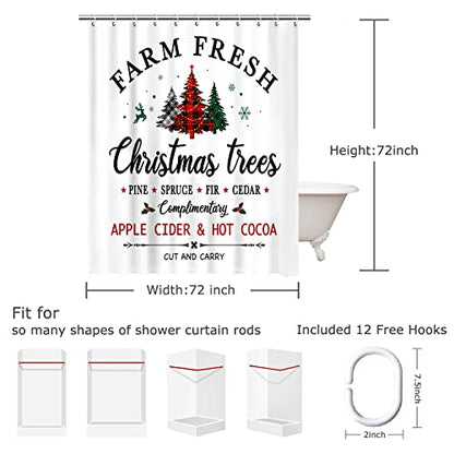 Colorful Farm Christmas Shower Curtain - 72x72 Inches Waterproof Xmas Decor - Farm Tree Pattern