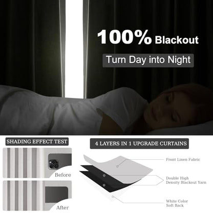 Blackout Linen Curtains - 52W x 94L in Grey Beige, 2 Panels, Modern Light Blocking & Soundproof for Living Room