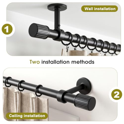 Heavy Duty Steel Curtain Rod, Adjustable 72-86 Inch, Rustic Industrial Black - Includes Mounting Brackets
