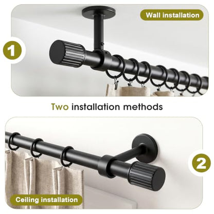 Heavy Duty Steel Curtain Rod, Adjustable 72-86 Inch, Rustic Industrial Black - Includes Mounting Brackets