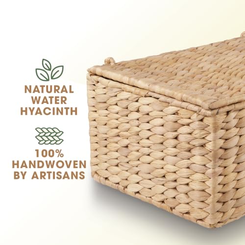 Water Hyacinth Wicker Storage Baskets with Lids - Set of 2 Decorative Boxes