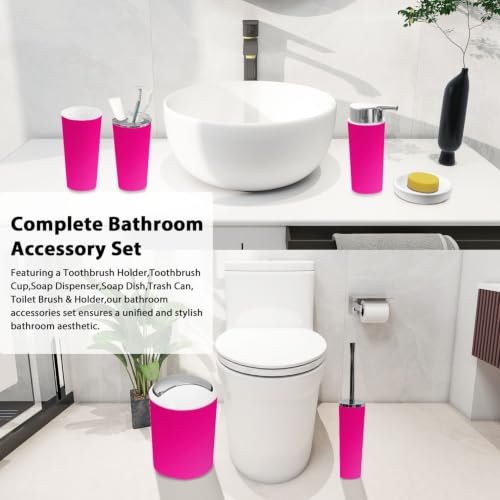 Bathroom Accessory Set 6PCS Bright Solid Hot Pink Gradient with Multi5 Variation