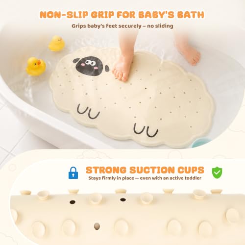UNEEDE Non Slip Bathtub Mat for Kids Sheep Design - Safe Bath Accessory