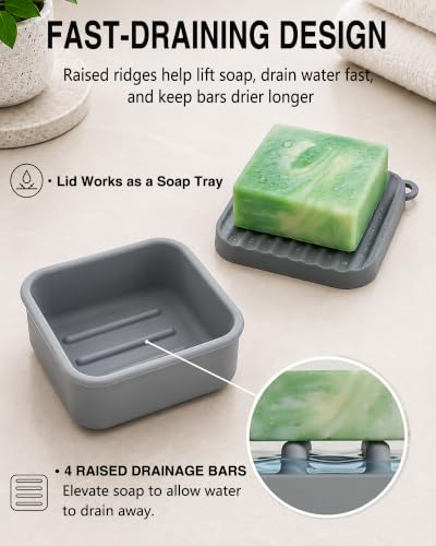 Travel Soap Case Leakproof Silicone Square Soap Holder - Dark Gray