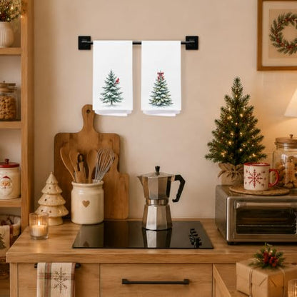 Christmas Tree Red Cardinal Kitchen Dish & Hand Towels Set of 2 - 16x24 Inches