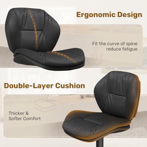 Nalupatio Set of 3 Black Adjustable Swivel Bar Stools with Double-Layer Upholstered Seats