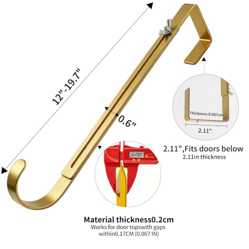 Adjustable Wreath Hanger for Front Door - Gold, Supports Up to 20 lb