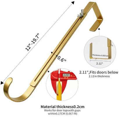 Adjustable Wreath Hanger for Front Door - Gold, Supports Up to 20 lb