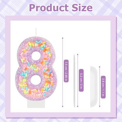 Pastel Birthday Candle Purple Number 8 Cake Topper - Sweet Macaron Design