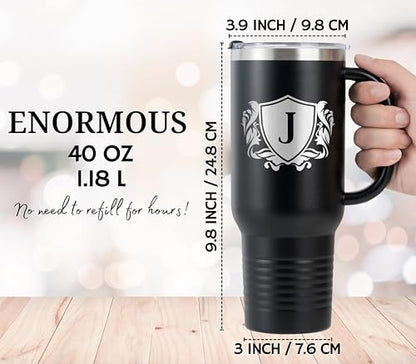 Personalized 40 oz Tumbler with Handle and Straw - G Variation, Custom Monogram Travel Mug for Men