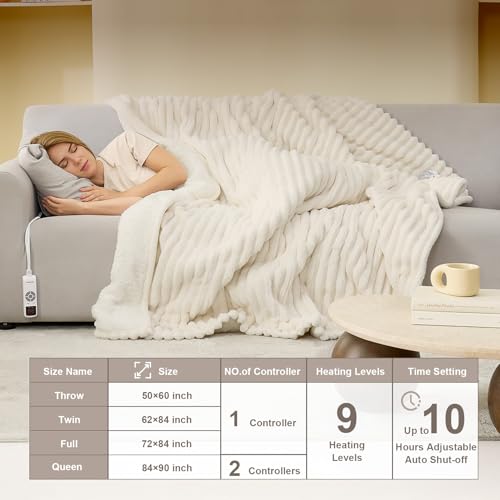 Electric Heated Blanket Throw 50x60 Inches Beige – ETL & FCC Certified