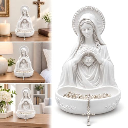 Virgin Mary Statue with Rosary Holder Catholic Religious Decor for Home