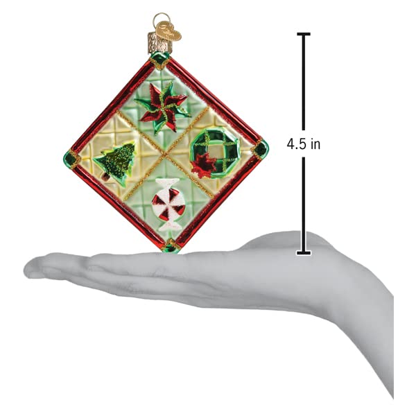 Christmas Quilt Glass Blown Ornament - Handcrafted Holiday Decoration