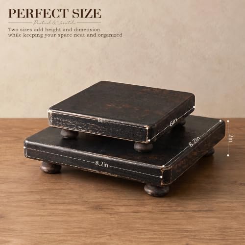 Distressed Black Wood Display Risers Set - Farmhouse Decor for Coffee Table