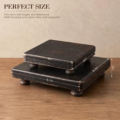 Distressed Black Wood Display Risers Set - Farmhouse Decor for Coffee Table