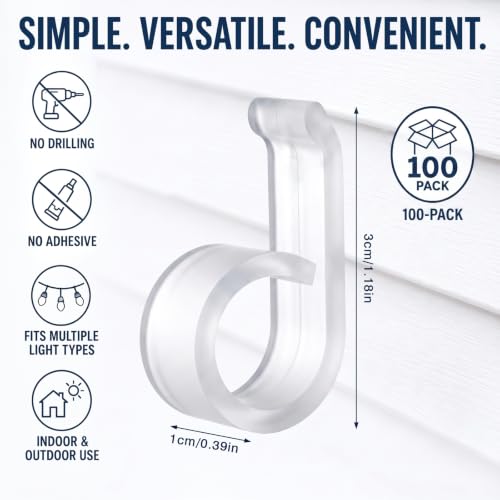 100 Pcs Vinyl Siding Hooks for Christmas Lights - Outdoor Decorative Clips with No Damage