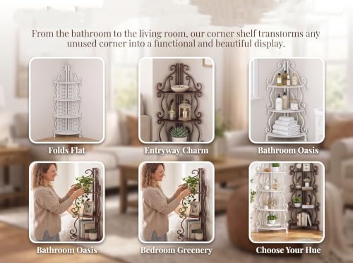 Foldable Metal Corner Shelf - Bronze 5 Tiers Freestanding Triangle Storage Rack