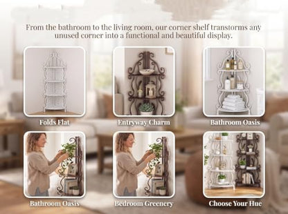 Foldable Metal Corner Shelf - Bronze 5 Tiers Freestanding Triangle Storage Rack